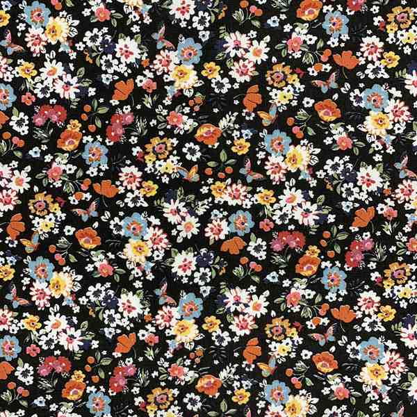 TISSU COTON FLEURI CHARLINE NOIR MULTI