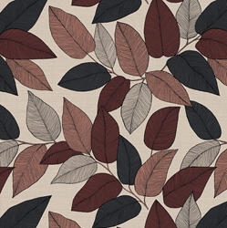 TOILE ASPECT LIN FOLIA FEUILLE ROUGE CABERNET