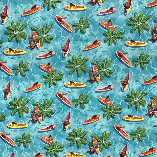 TISSU COTON ENDUIT MFTA PADDLE BLEU TURQUOISE