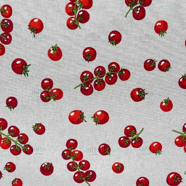 TISSU TOILE ASPECT LIN TOMATES CERISES