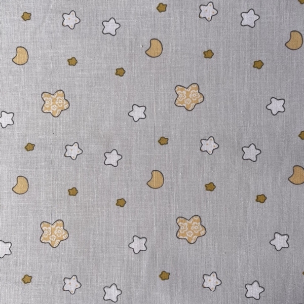 TISSU COTON IMPRIME ETOILE JAUNE FOND GRIS