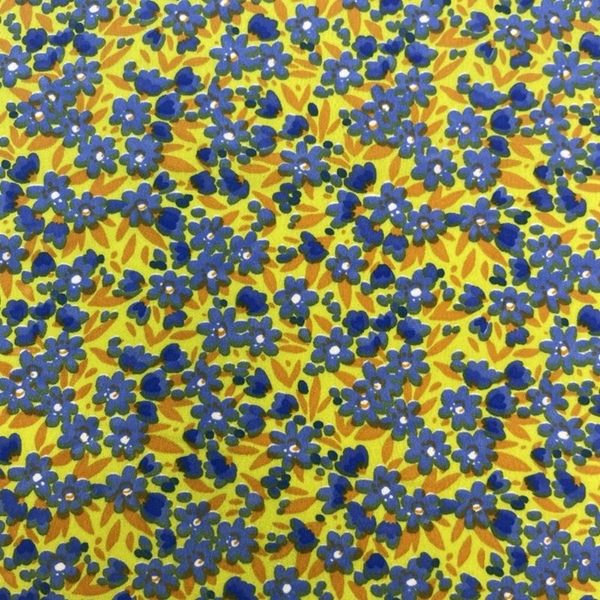 COUPON POLYESTER FLEUR BLEU JAUNE 1M50 X 1M40