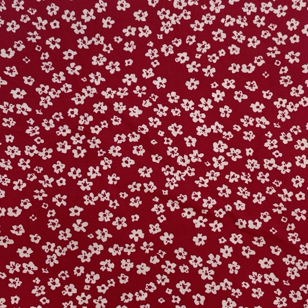 COUPON 65X50CM FLEURS BLANCHES FOND ROUGE