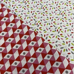 COUPON 75X35CM GEOMETRIQUES ROSES ROUGES ET BLANCS