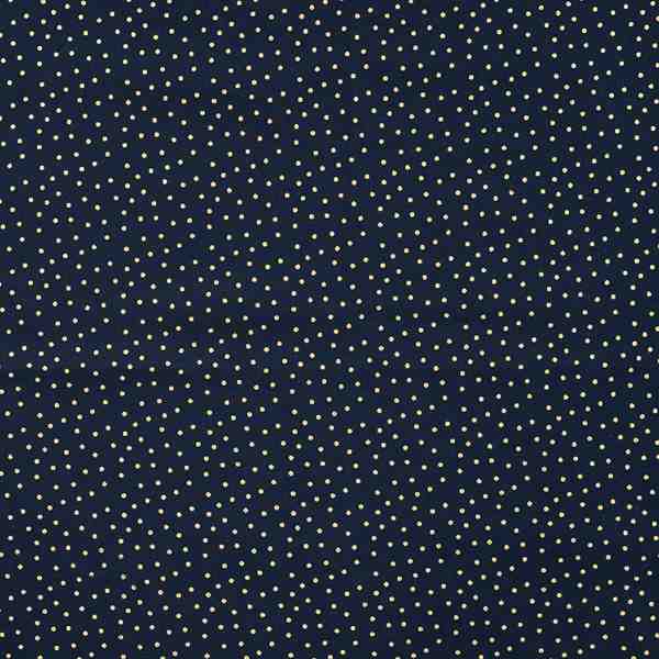 POPELINE DE COTON NOEL POINTS OR FOND BLEU MARINE