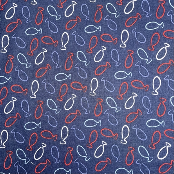 TISSU COTON IMPRIME POISSON FOND MARINE  THEME MER