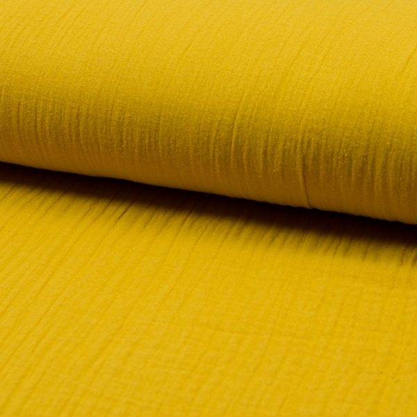 TISSU GAZE DE COTON UNIE JAUNE MOUTARDE