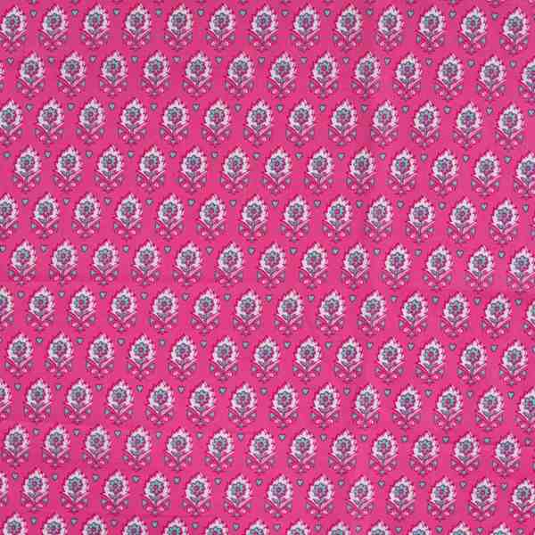 TISSU COTON IMPRIMÉ MOTIFS FLORAUX ET COEURS ROSE