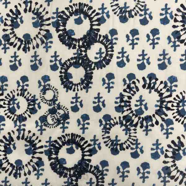 TISSU COTON IMPRIMÉ INDIENNE BLANC BLEU CHIC
