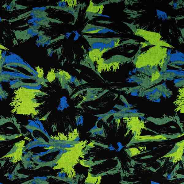 TISSU CHEMISIER IMPIRME FLEUR NOIR VERT BLEU
