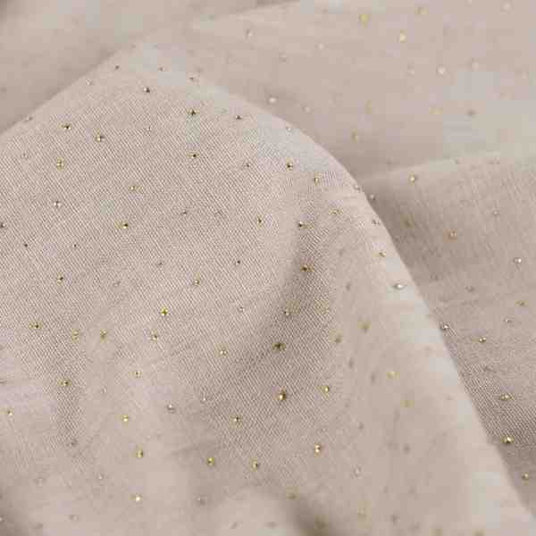 TISSU POLYESTER BEIGE À STRASS DORÉS