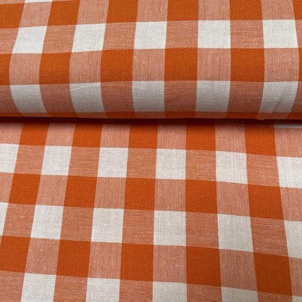 TISSU VICHY CARREAUX 2 X 2 CM BLANC ORANGE