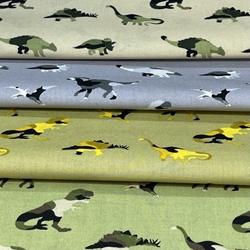 TISSU DINOSAURE COTON VERT KAKI 