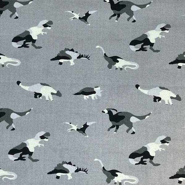 TISSU DINOSAURE COTON GRIS NOIR 