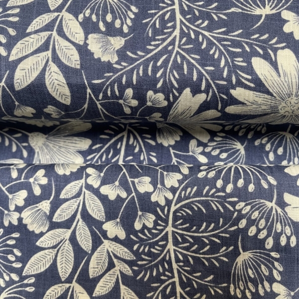 TISSU COTON VISCOSE FLEURI BLEU