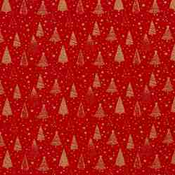 TISSU NOEL COTON FOND ROUGE SAPIN DORE 