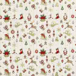 TISSU NOËL COTON ORNEMENTS SUSPENDUS FOND ÉCRU