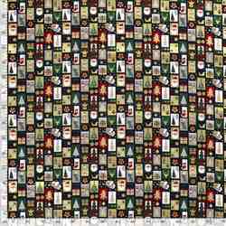 TISSU NOËL COTON PATCHWORK ICÔNES DORÉES FOND VERT