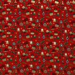 TISSU NOL COTON GUIRLANDE CADEAUX & BOULES ROUGE