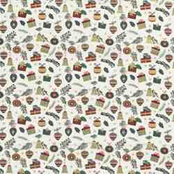 TISSU COTON NOL CADEAUX ET BOULES FOND CRU