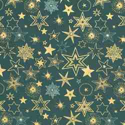 TISSU COTON ETOILES DE NOEL OR FOND VERT
