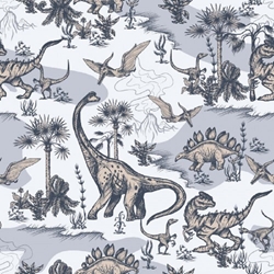 TISSU COTON IMPRIME DINOSAURE GRIS