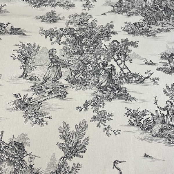 TISSU TOILE DE JOUY PASTORALE ECRU NOIR