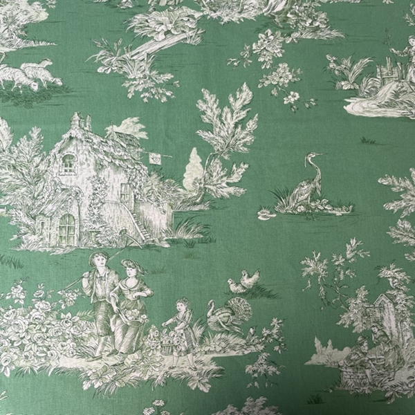 TISSU TOILE DE JOUY PASTORALE VERT MENTHE