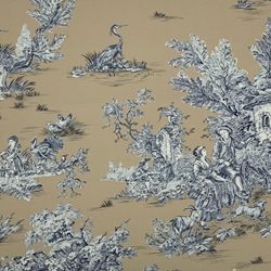 TISSU TOILE DE JOUY PASTORALE BEIGE BLEU