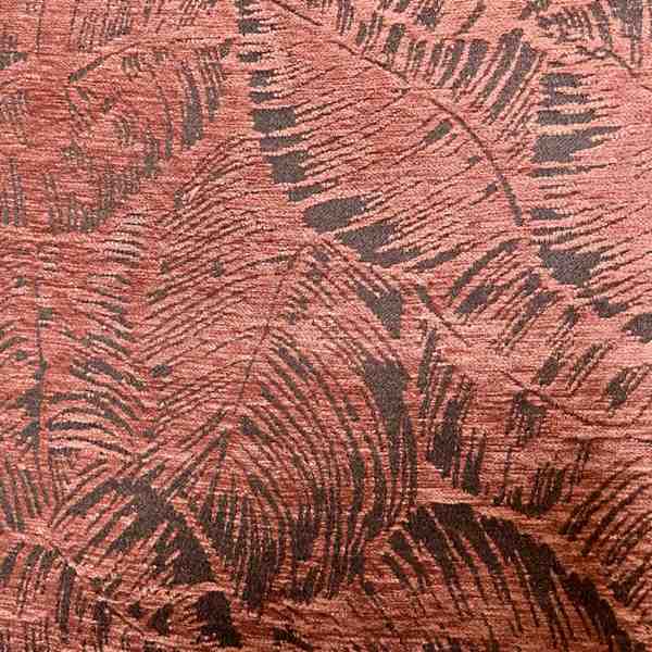 TISSU JACQUARD FEUILLE TERRACOTTA FOND NOIR