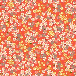 TISSU COTON SAKURA FLEUR ORANGE CORAIL