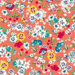 TISSU COTON FLEURI CHARLINE CORAIL