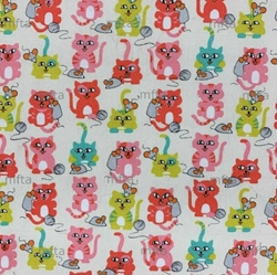 TISSU COTON CHAT KITTY ET SOURIS MULTICOLORE