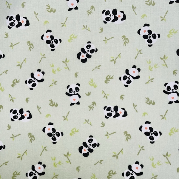 TISSU COTON IMPRIME PANDA FOND VERT OEKOTEX 