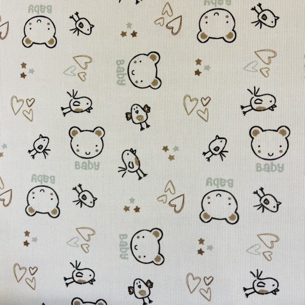 TISSU PIQUE DE COTON OURSON BABY BEIGE