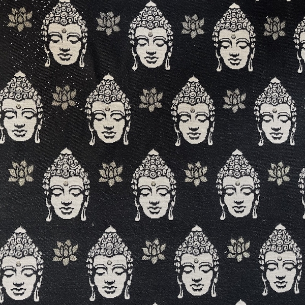 TISSU JACQUARD BOUDDHA NOIR OR