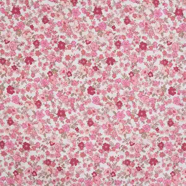 TISSU COTON IMPRIMÉ FLEURI ROSE