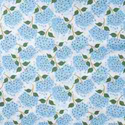 TISSU COTON IMPRIMÉ HORTENSIAS BLEUS
