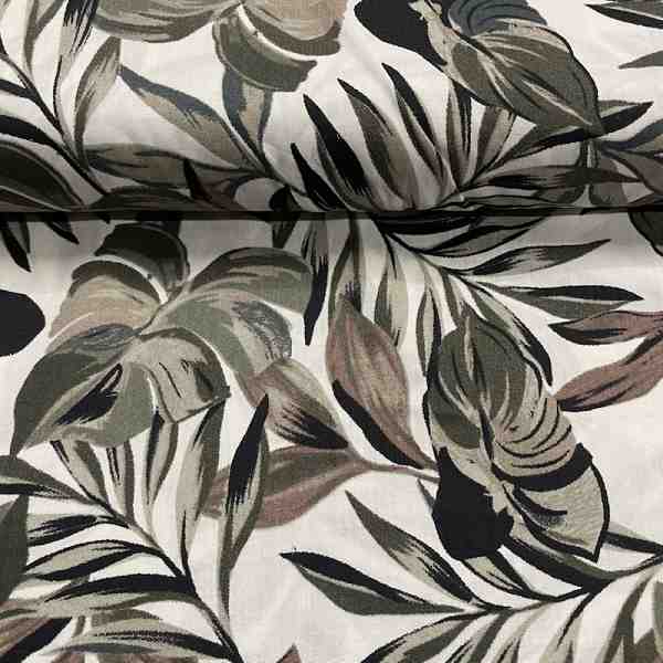 TISSU COTON IMPRIME FEUILLAGE FOND NATUREL