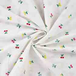 TISSU COTON BRODERIE CERISE MULTI
