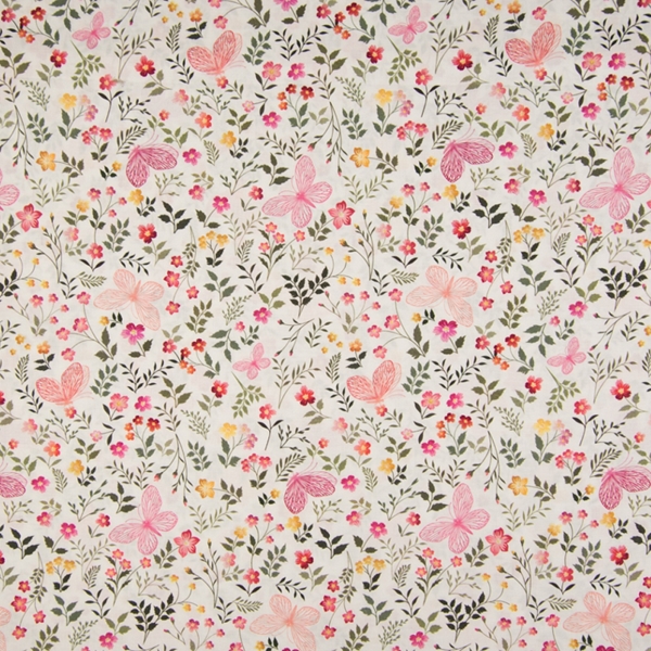 TISSU POPELINE COTON DIGITAL FLEURS PAPILLONS 017
