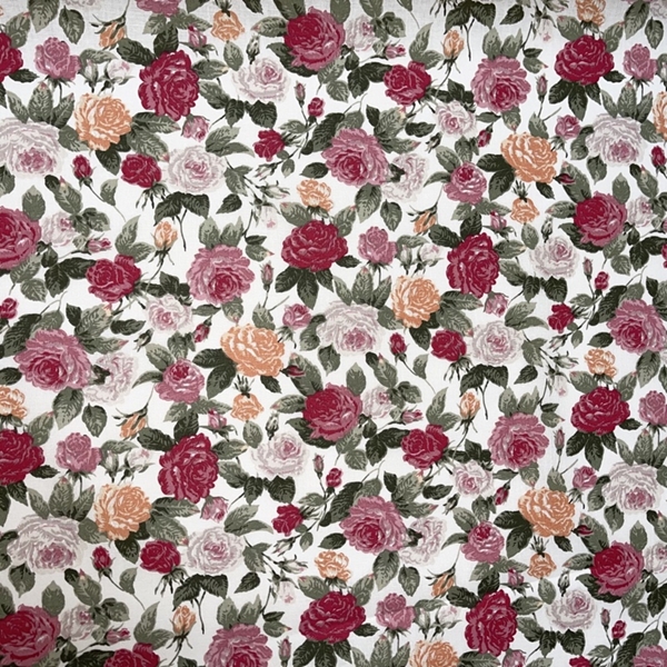 TISSU COTON IMPRIME OEKO-TEX FLEURS ROSES