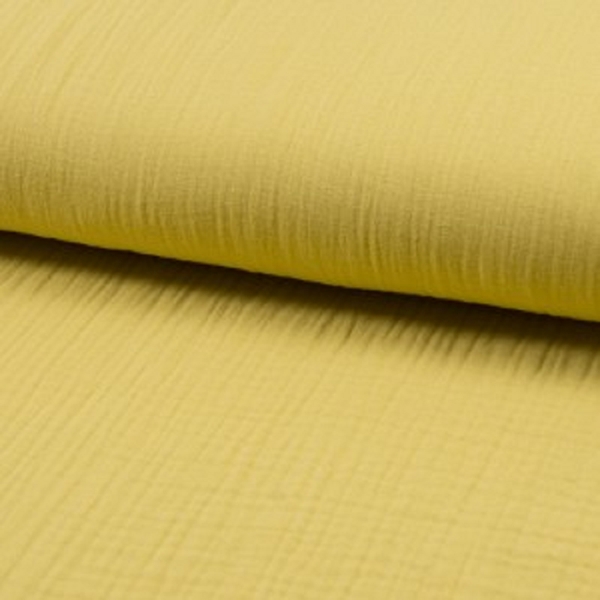 TISSU GAZE DE COTON UNIE JAUNE PAILLE