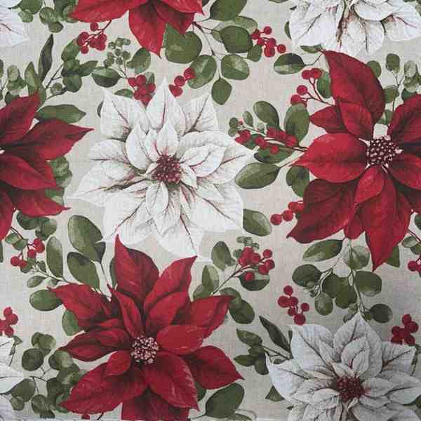 TISSU TOILE ASPECT LIN LINENLOOK FLEURS DE NOEL 