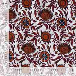 TISSU COTON IMPRIMÉ FLORAL ETHNIQUE ORANGE PRUNE