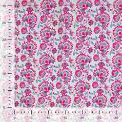 TISSU COTON IMPRIMÉ MOTIFS FLORAUX INDIENS ROSE 
