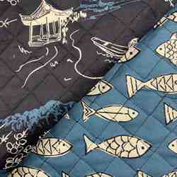 MATELASSÉ COTON ESTAMPE JAPONAISE BANC DE POISSONS