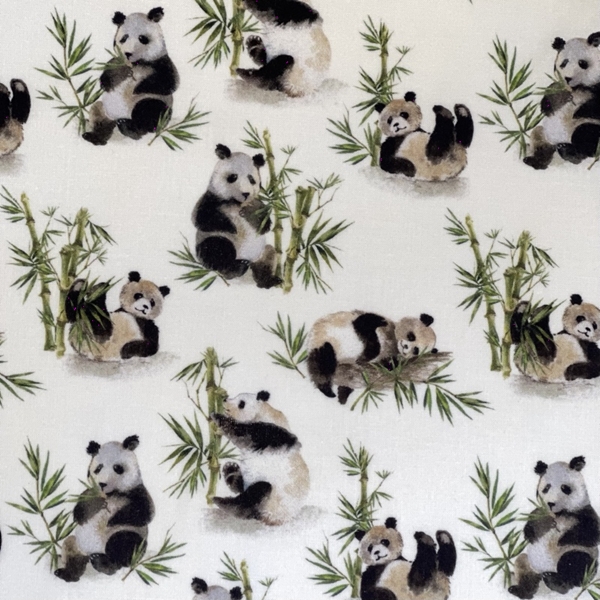 TISSU COTON PANDA BAMBOU FOND BLANC 