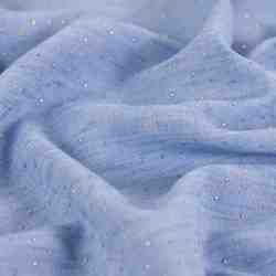 TISSU POLYESTER BLEU � STRASS DOR�S