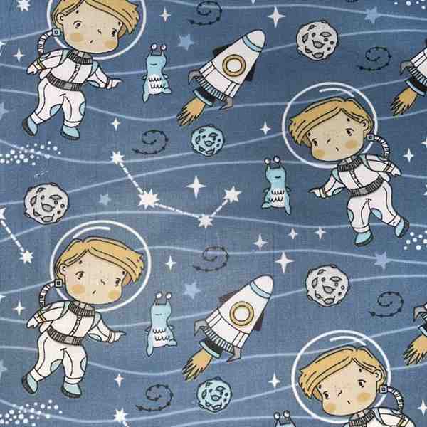 TISSU COTON IMPRIME ASTRONAUTE BLEU 